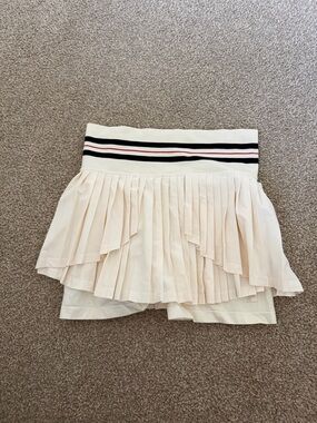 Fila Cream Pleated Skater Skirt with Striped Waistband